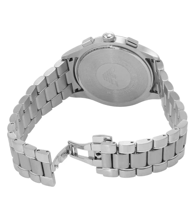 Emporio Armani Chronograph Silver-Tone Dial and Black Stainless Steel 43mm Men's Watch | AR11528