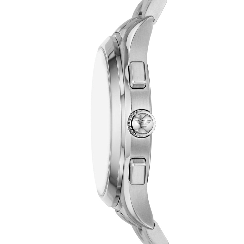 Emporio Armani Chronograph Silver-Tone Dial and Black Stainless Steel 43mm Men's Watch | AR11528