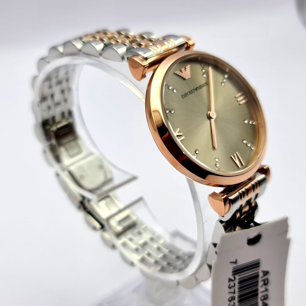 Emporio Armani Marcello Black Dial and Two-Tone Stainless Steel 38mm Women's Watch | AR1840