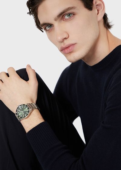 Emporio Armani Diver Black Dial and Silver Stainless Steel 43mm Men's Watch | AR11338