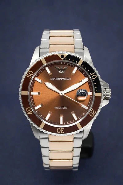 Emporio Armani Diver Two-Tone Dial and Two-Tone Stainless Steel 43mm Men's Watch | AR11340