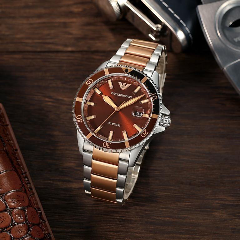 Emporio Armani Diver Two-Tone Dial and Two-Tone Stainless Steel 43mm Men's Watch | AR11340