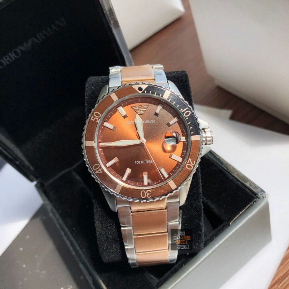 Emporio Armani Diver Two-Tone Dial and Two-Tone Stainless Steel 43mm Men's Watch | AR11340