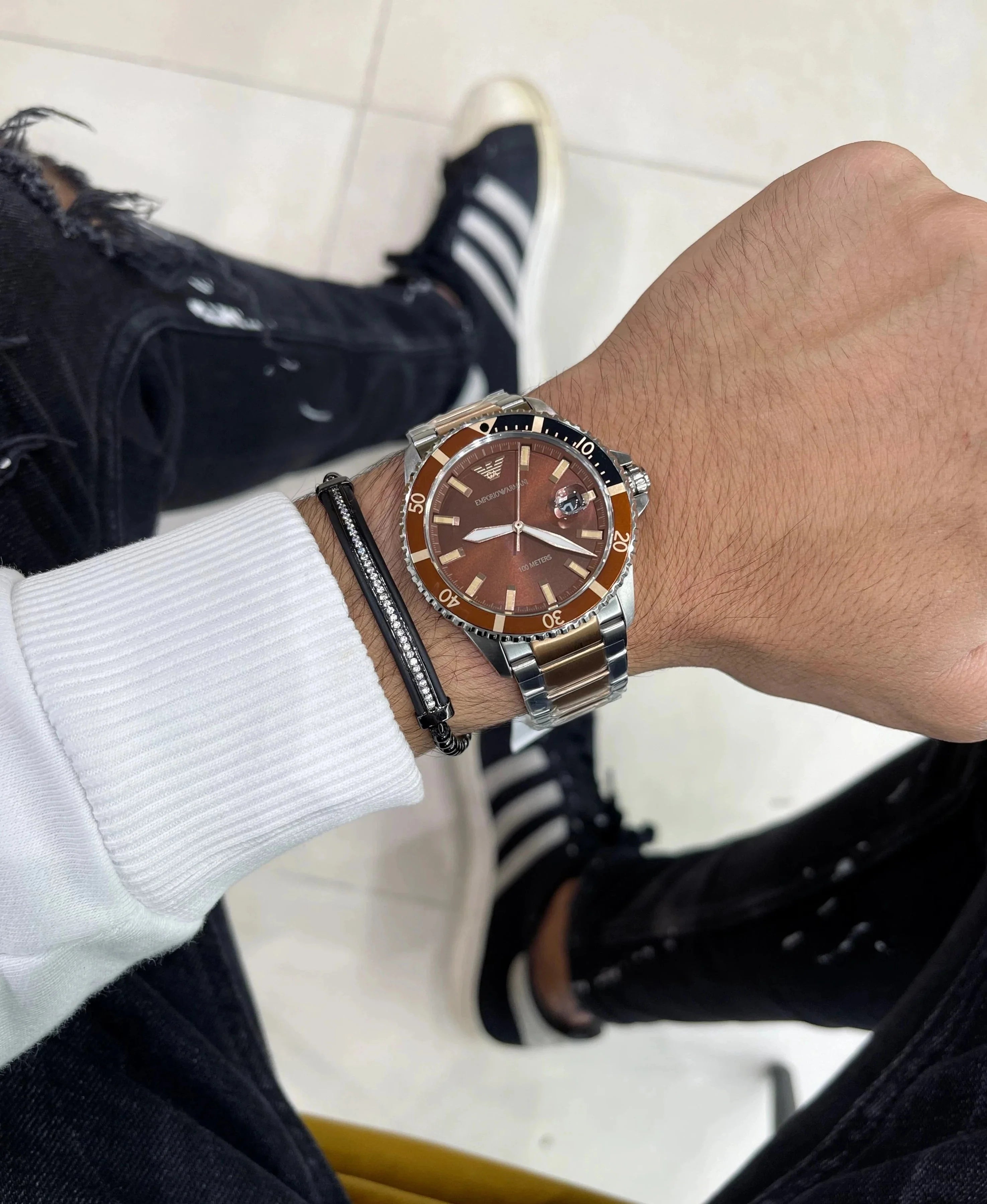 Emporio Armani Diver Two-Tone Dial and Two-Tone Stainless Steel 43mm Men's Watch | AR11340
