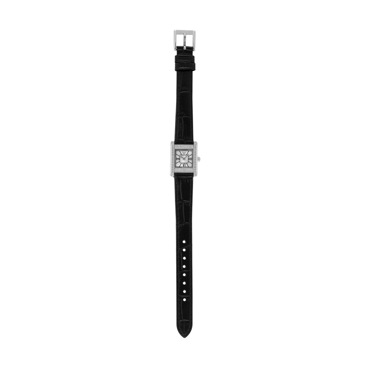 Emporio Armani Genni Silver Dial and Black Leather 20mm Women's Watch | AR11660 | TIME Watches