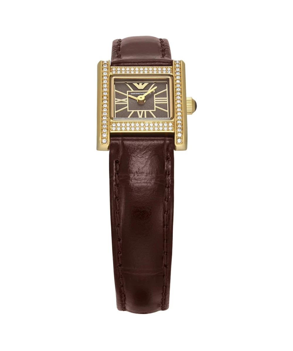 Emporio Armani Gianni T - Bar Black Dial and Brown Leather 32mm Women's Watch | AR11705 | TIME Watches