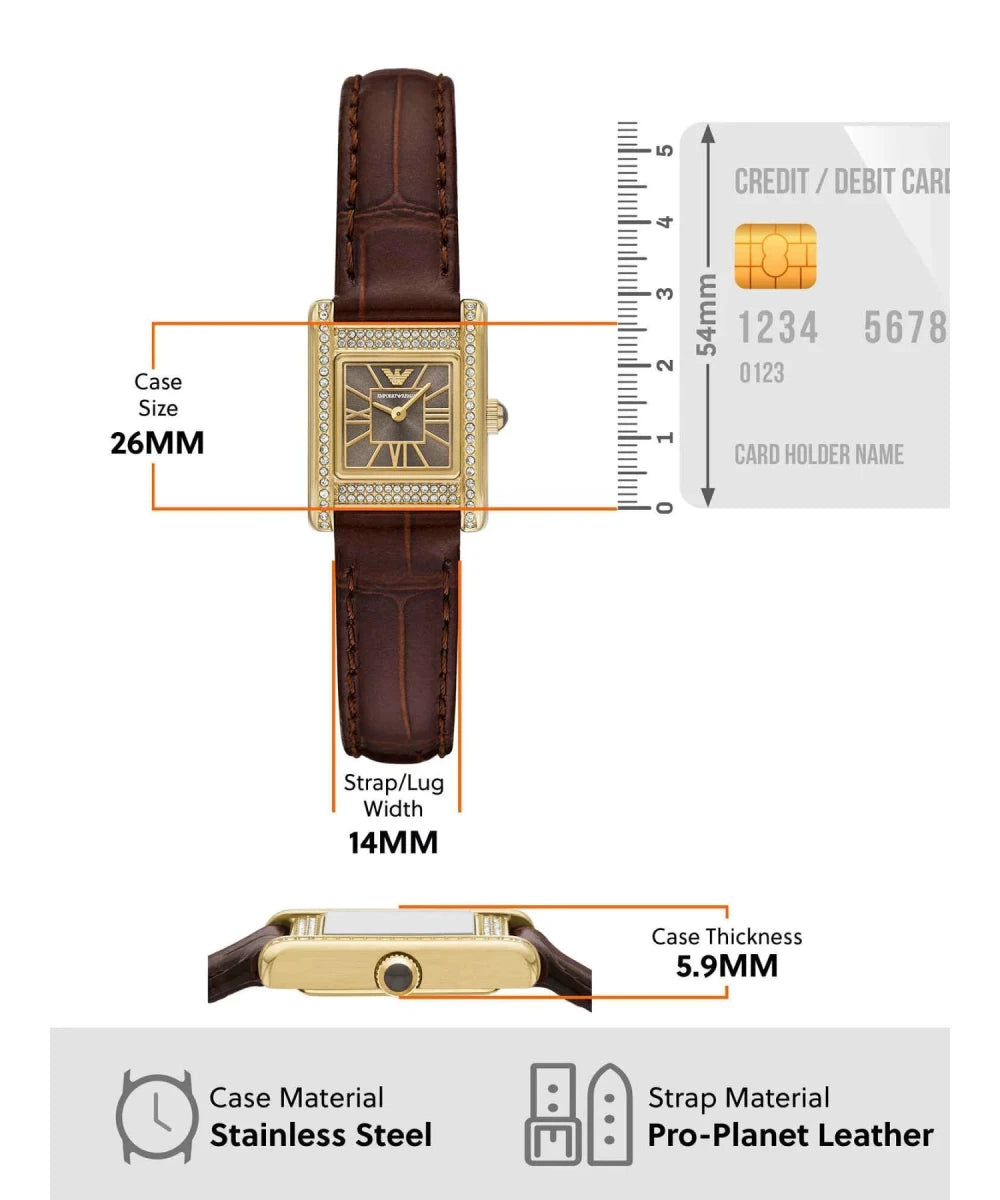 Emporio Armani Gianni T - Bar Black Dial and Brown Leather 32mm Women's Watch | AR11705 | TIME Watches