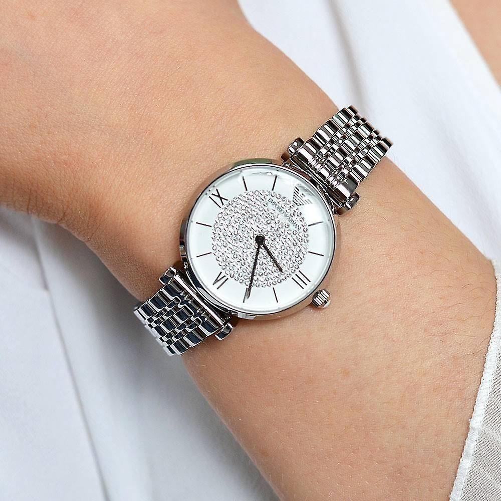 Emporio Armani Gianni T-Bar Silver Dial and Silver Stainless Steel 32mm Women's Watch | AR1925