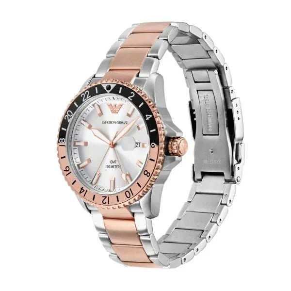 Emporio Armani GMT Black Dial and Two - Tone Stainless Steel 42mm Men's Watch | AR11591 | TIME Watches