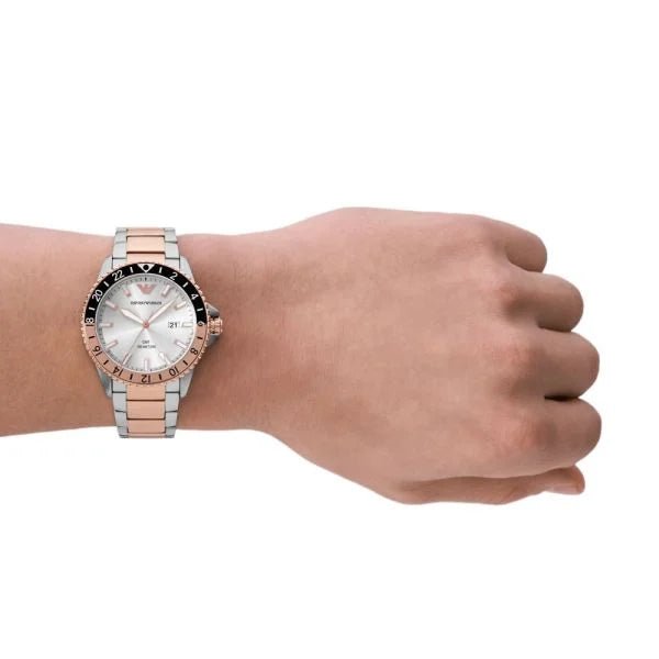 Emporio Armani GMT Dual Time Two - Tone Stainless Steel Men's Watch | AR11591 | Time Watch Specialists