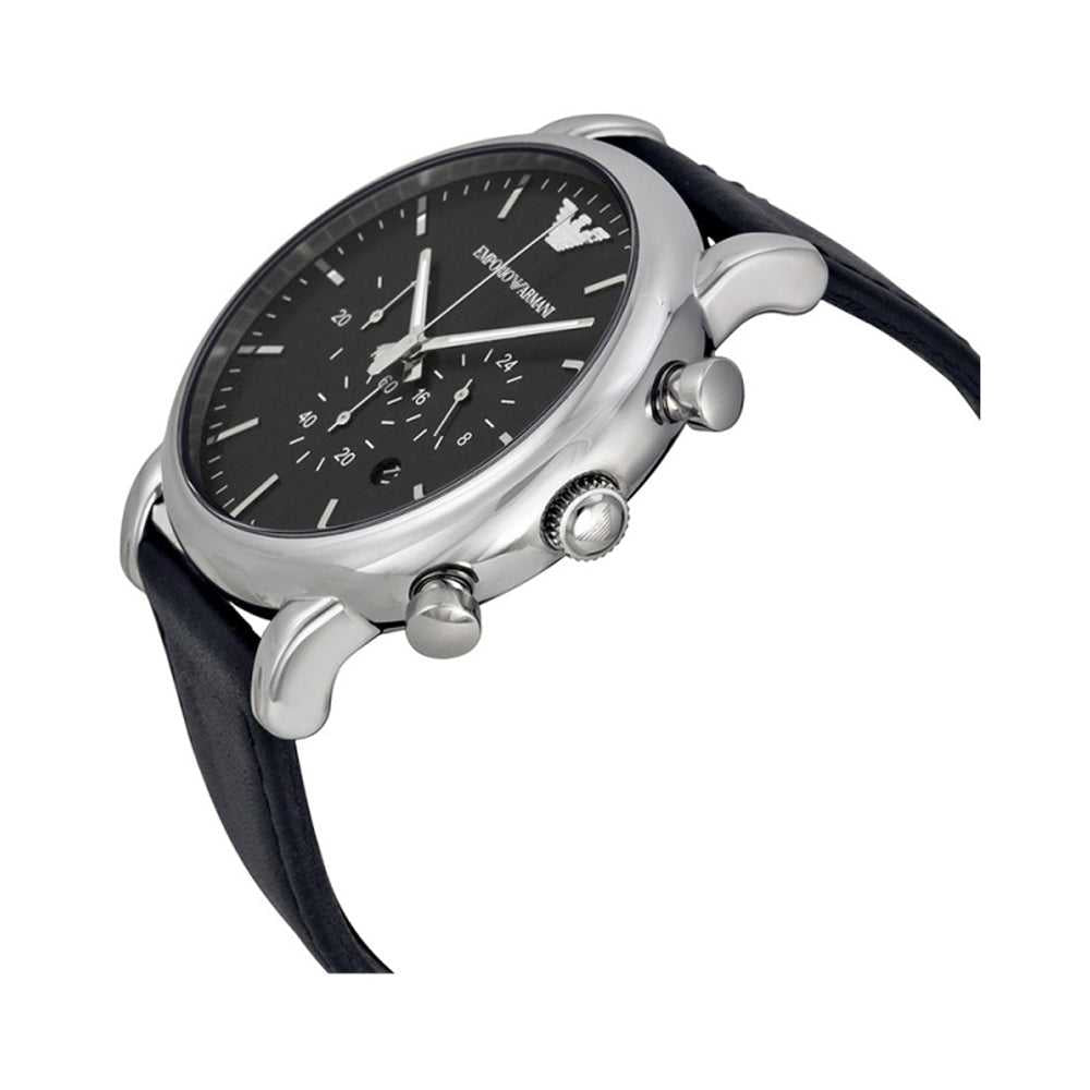 Emporio Armani Luigi Silver Dial and Black Leather 43mm Men's Watch | AR1828