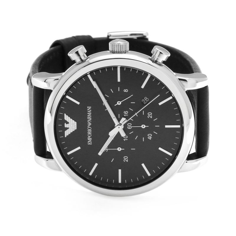 Emporio Armani Luigi Silver Dial and Black Leather 43mm Men's Watch | AR1828