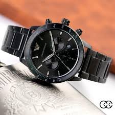 Emporio Armani Mario Black Dial and Black Leather 44mm Men's Watch | AR11242