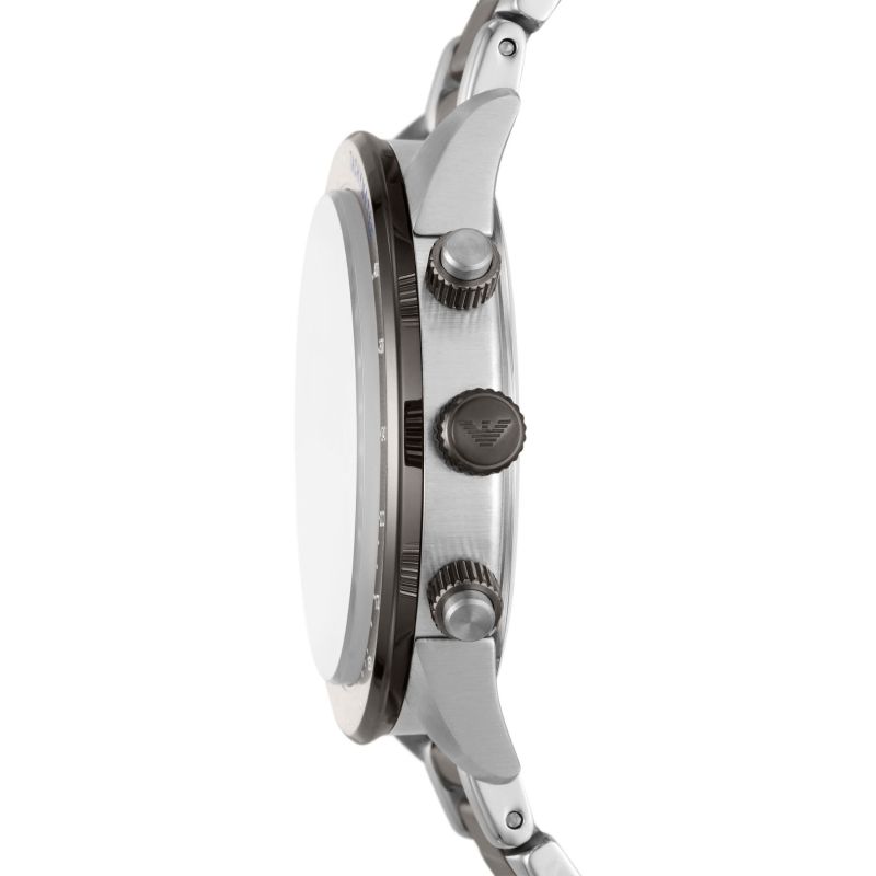 Emporio Armani Mario Black Dial and Silver Leather 44mm Men's Watch | AR11391