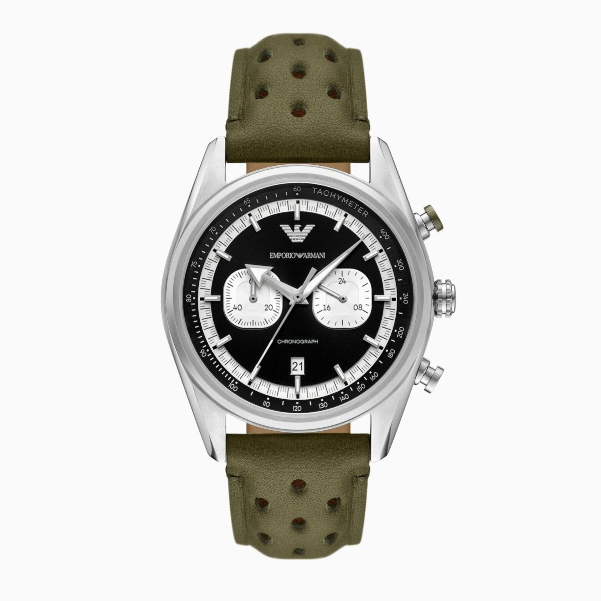 Emporio Armani Racer Black Dial and Genuine Black Leather 43mm Men's Watch | AR11709 | TIME Watches