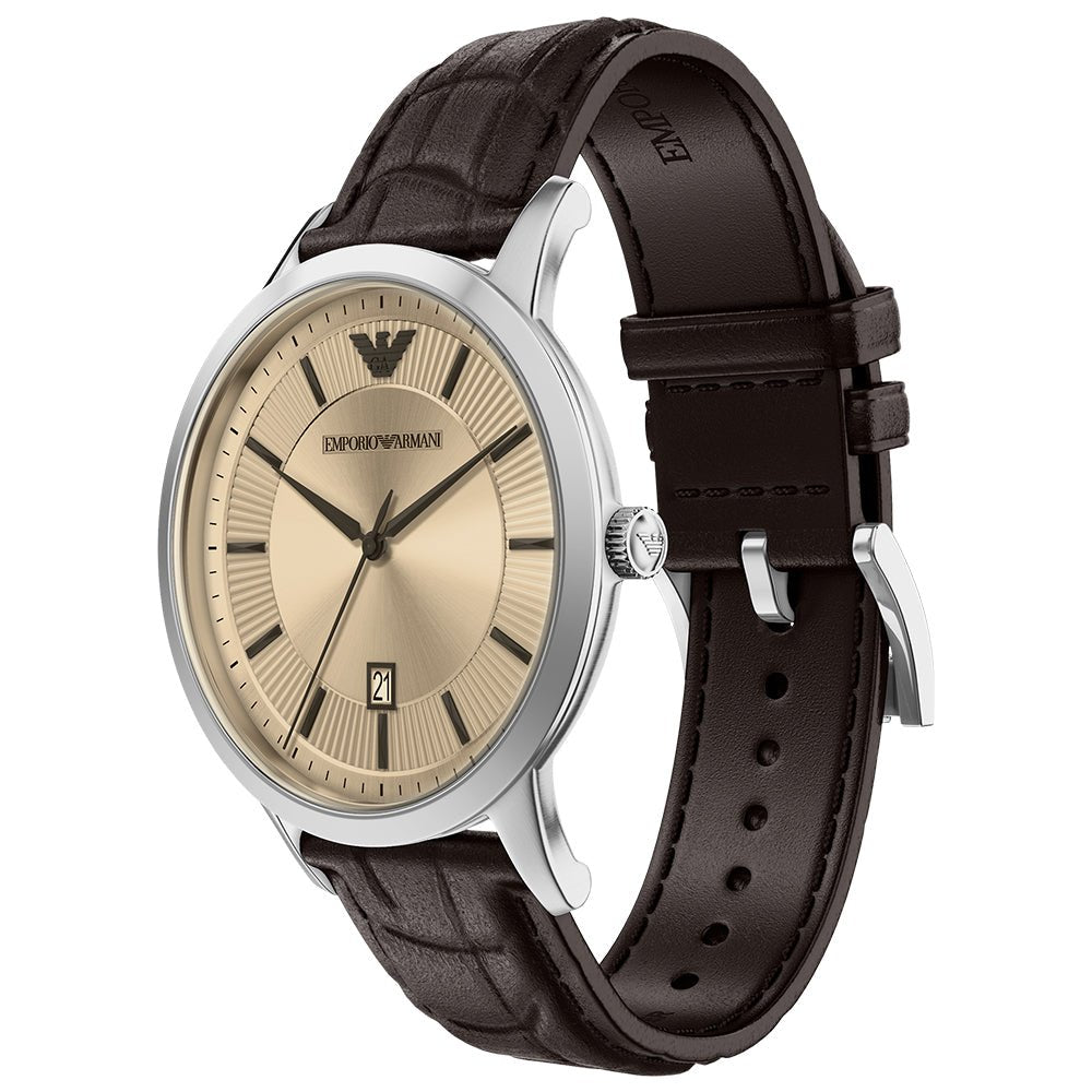 Emporio Armani Renato Gold Dial and Brown Leather 43mm Men's Watch | AR11783 | TIME Watches