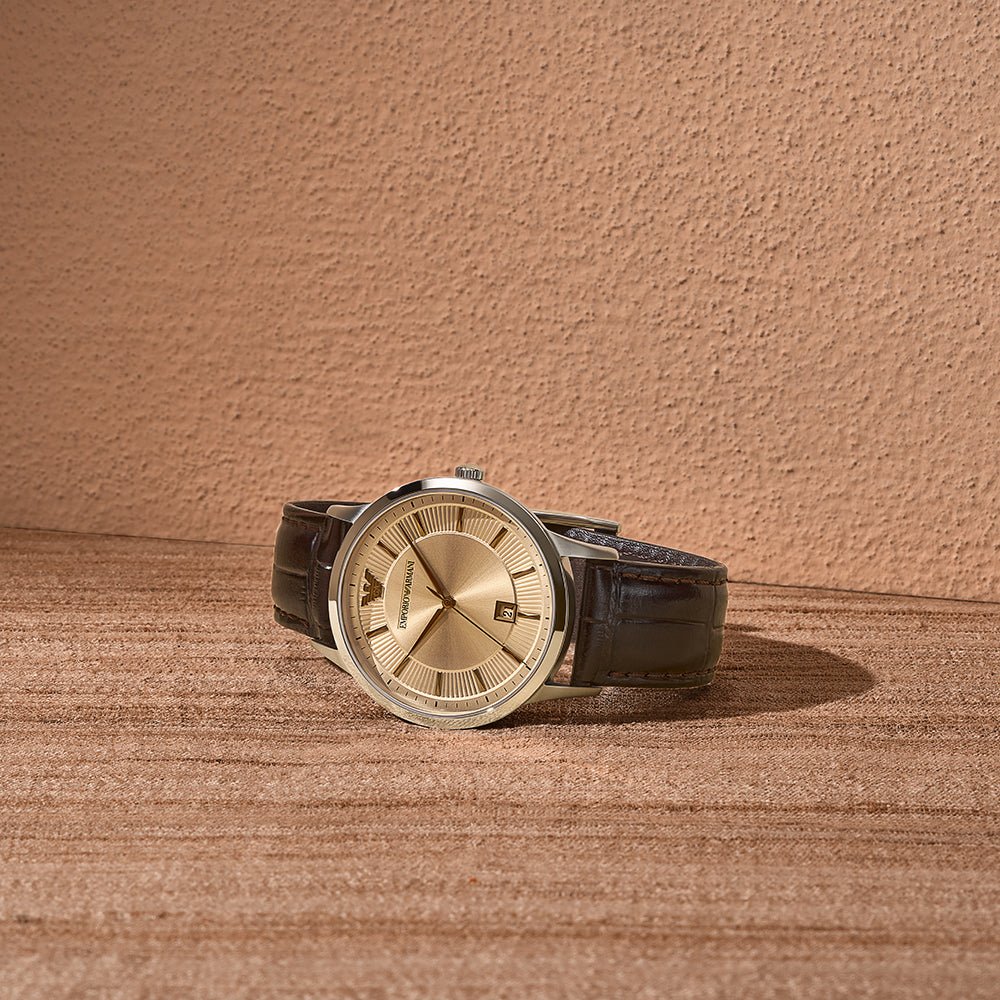 Emporio Armani Renato Gold Dial and Brown Leather 43mm Men's Watch | AR11783 | TIME Watches