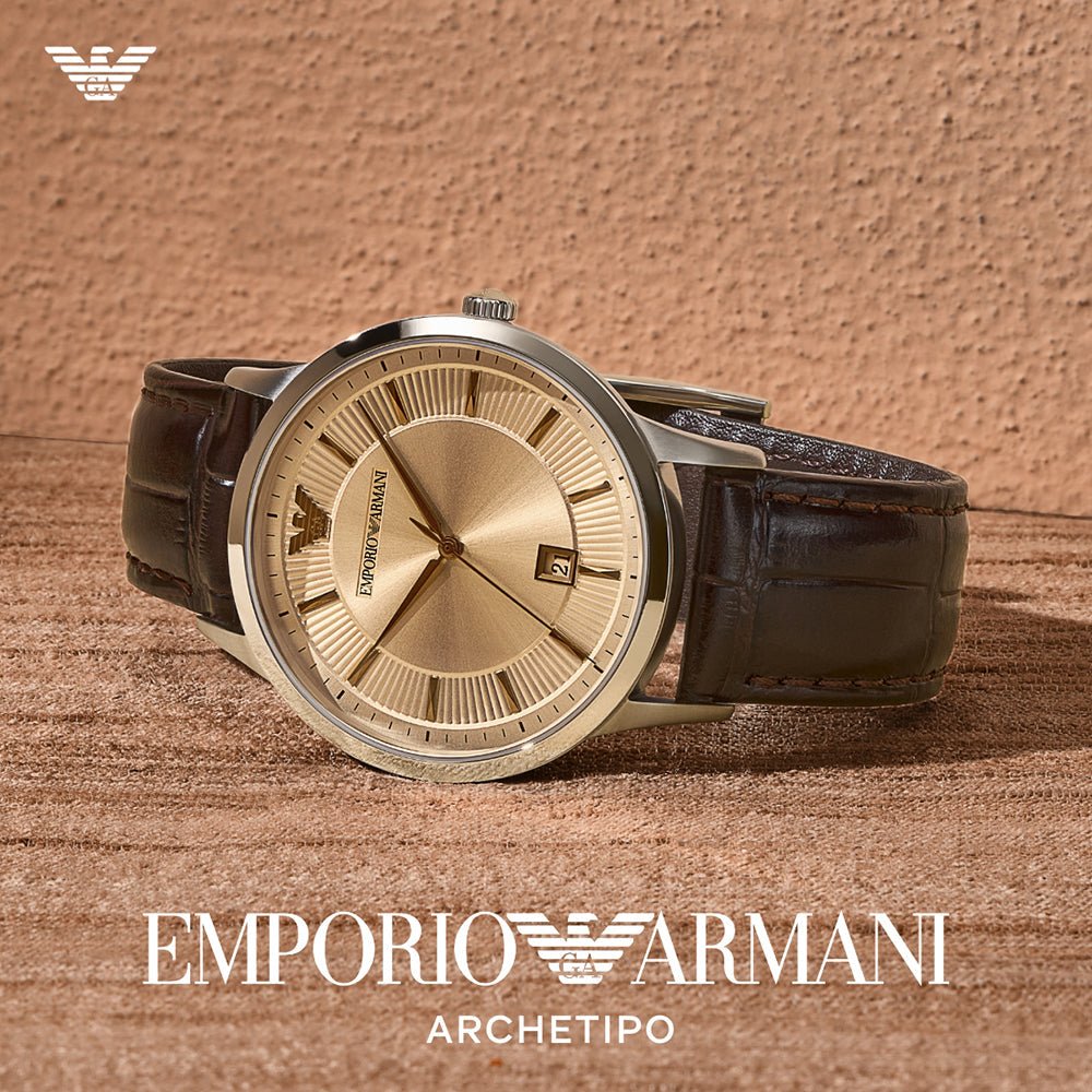 Emporio Armani Renato Gold Dial and Brown Leather 43mm Men's Watch | AR11783 | TIME Watches