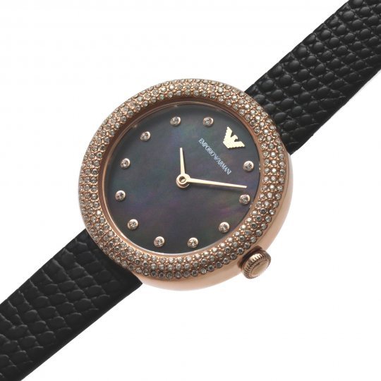 Emporio Armani Rosa Black Dial and Black Leather 38mm Women's Watch | AR11433