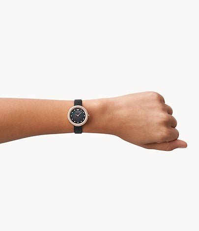 Emporio Armani Rosa Black Dial and Black Leather 38mm Women's Watch | AR11433