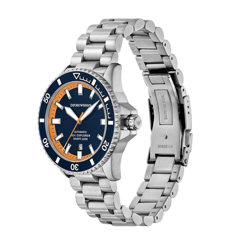 Emporio Armani Sea Explorer Blue Dial and Silver Stainless Steel 43mm Men's Watch | AR60090 | TIME Watches