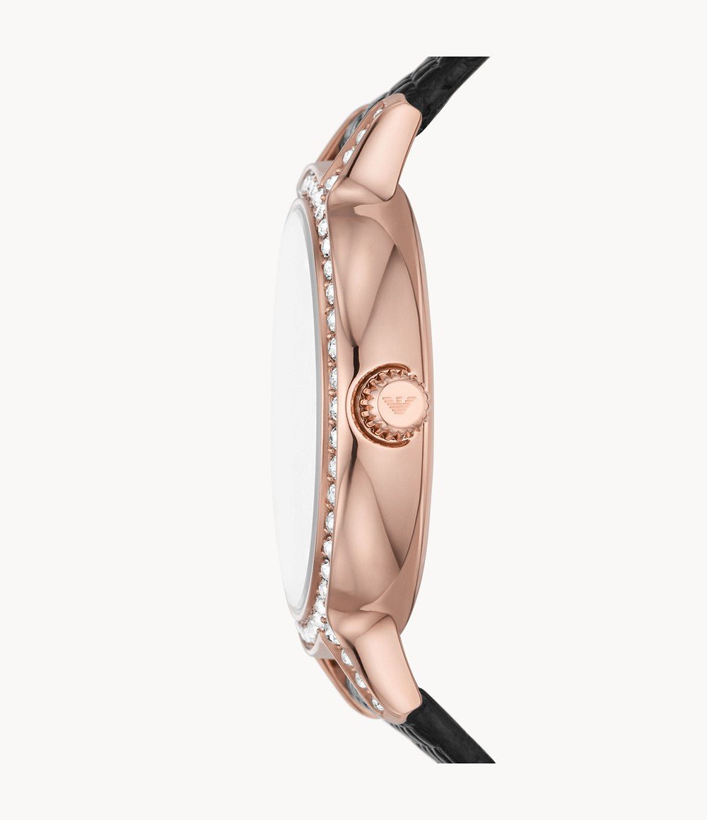 Emporio Armani Classic Black Dial and Black Leather 32mm Women's Watch | AR11485
