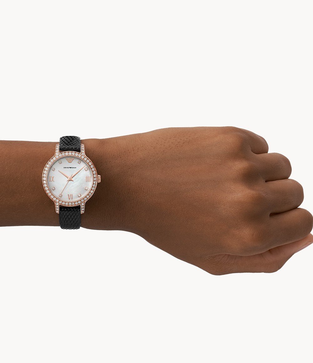 Emporio Armani Classic Black Dial and Black Leather 32mm Women's Watch | AR11485