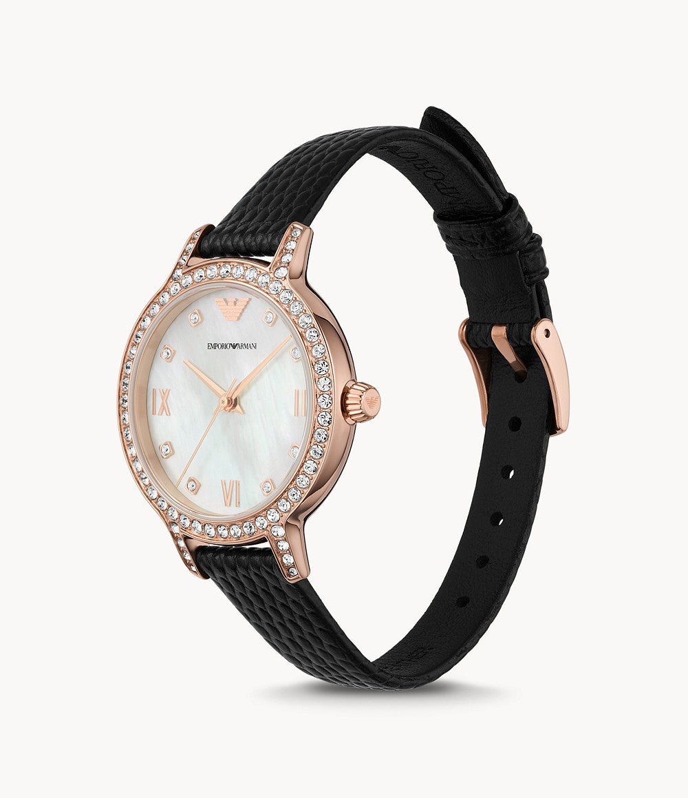 Emporio Armani Classic Black Dial and Black Leather 32mm Women's Watch | AR11485