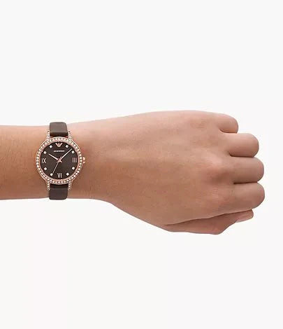 Emporio Armani Classic Silver Dial and Brown Leather 32mm Women's Watch | AR11555