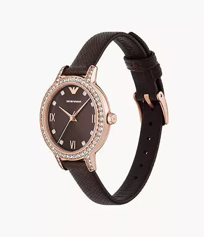 Emporio Armani Classic Silver Dial and Brown Leather 32mm Women's Watch | AR11555
