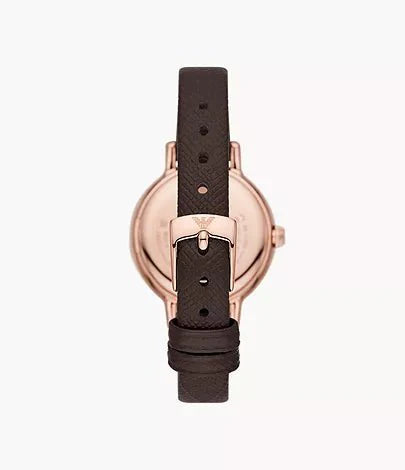 Emporio Armani Classic Silver Dial and Brown Leather 32mm Women's Watch | AR11555