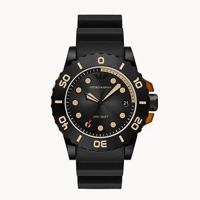 Emporio Armani Luca Black Dial and Black Rubber 44mm Men's Watch | AR11539