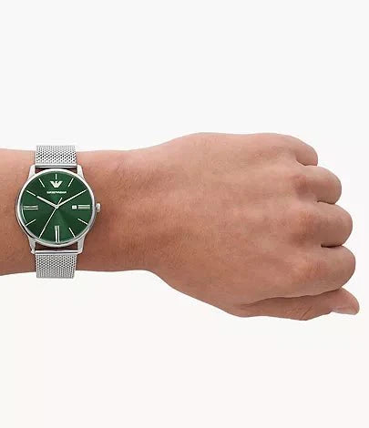 Emporio Armani Matteo Green Dial and Green Steel Bracelet Mesh 42mm Men's Watch | AR11578