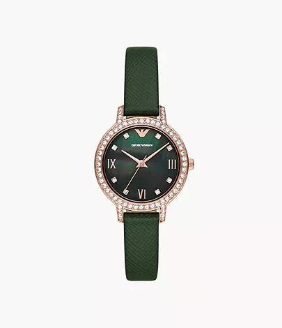 Emporio Armani Classic Mother of Pearl Dial and Green Leather 32mm Women's Watch | AR11577