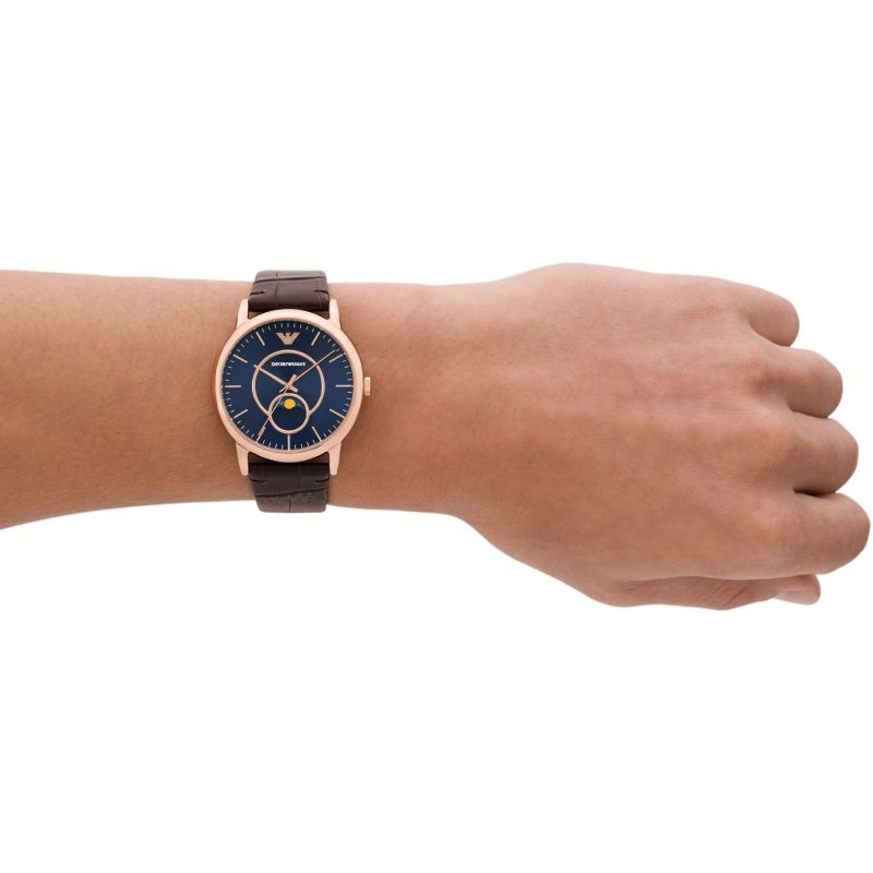 Emporio Armani Claudio Blue Dial and Brown Leather 43mm Men's Watch | AR11566