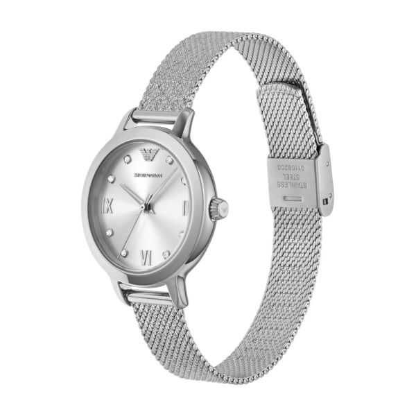 Emporio Armani Matteo Silver Dial and Silver Steel Bracelet Mesh 32mm Women's Watch | AR11584