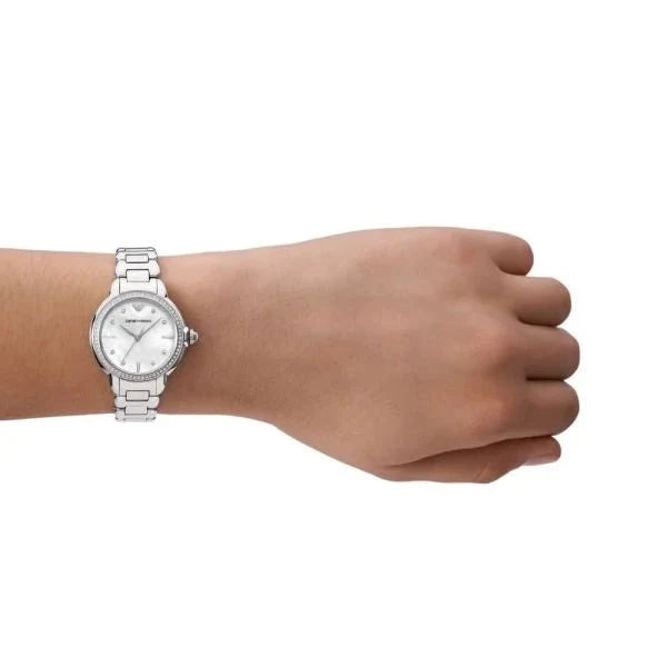 Emporio Armani Classic Silver Dial and Silver Stainless Steel 32mm Women's Watch | AR11596