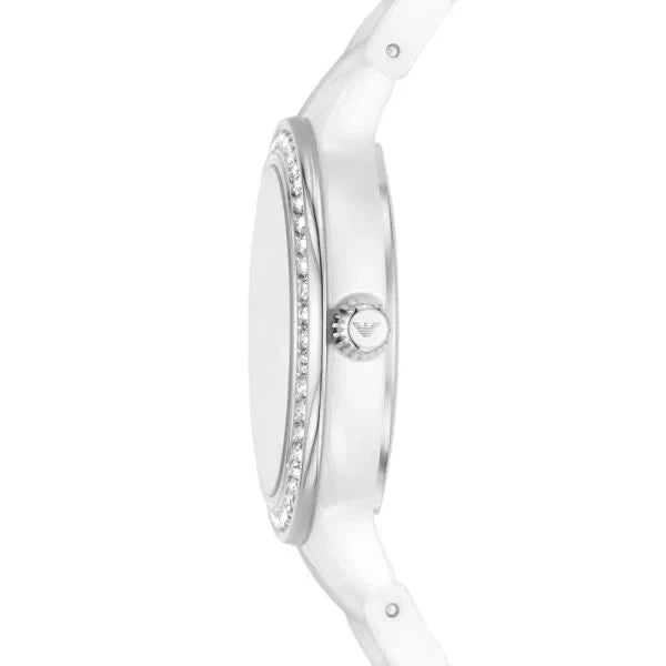 Emporio Armani Cayde White Dial and White Ceramic 32mm Women's Watch | AR70013
