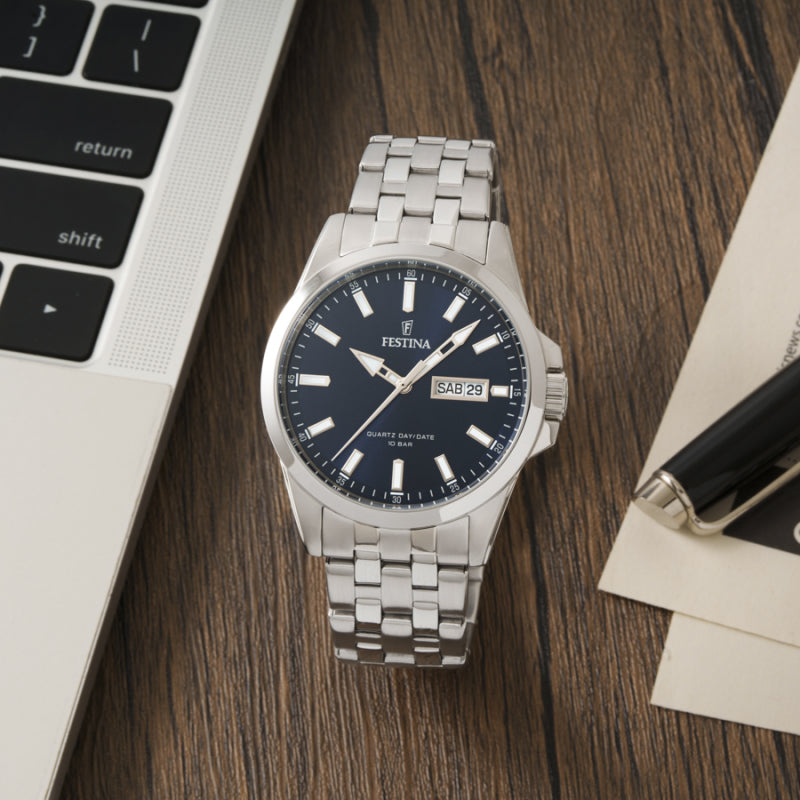 Festina Classic Quartz Blue Dial Lumi Indices Stainless Steel Men's Watch | F20357/3