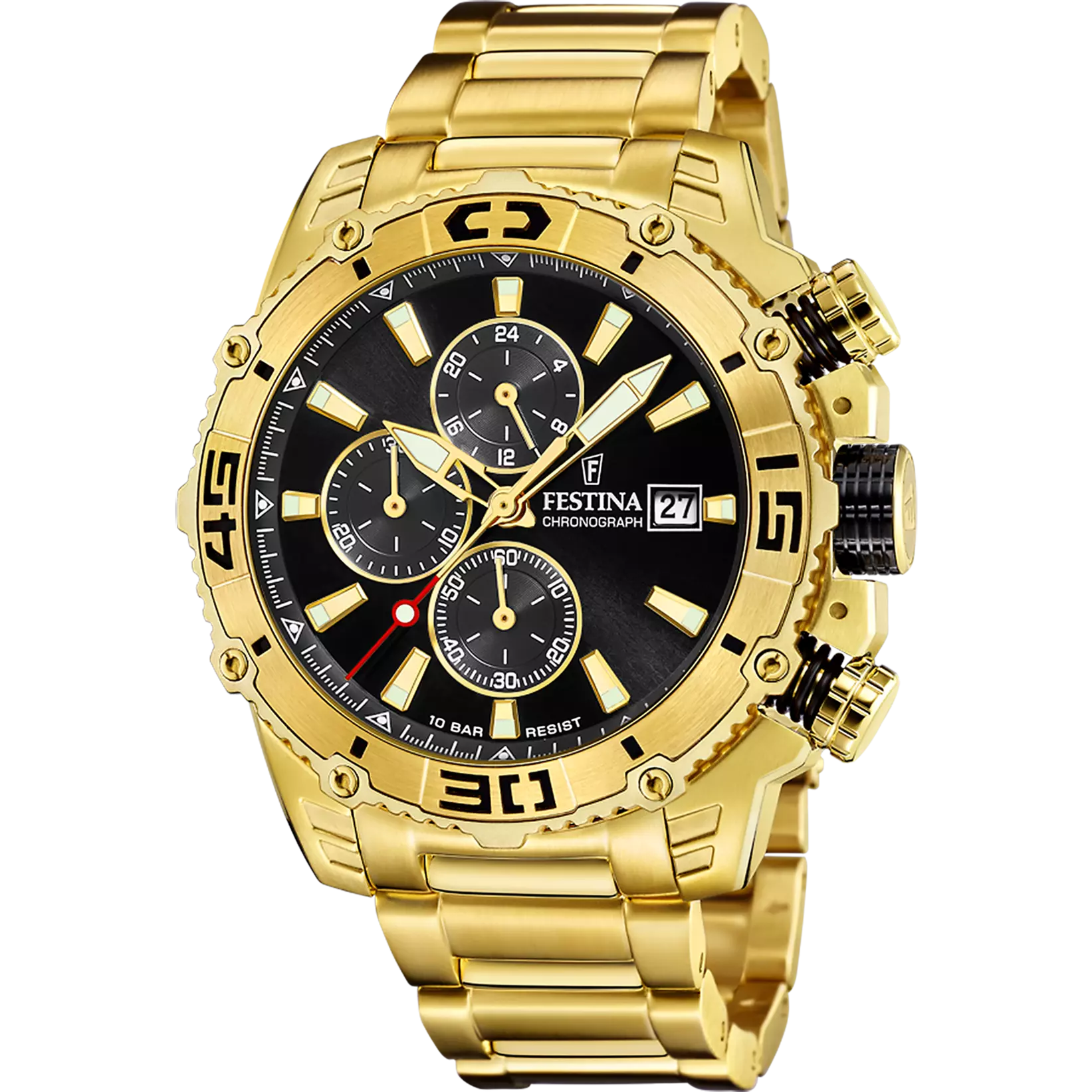 Festina Timeless Chronograph Black Dial Gold Stainless Steel Men's Watch | F20492/4