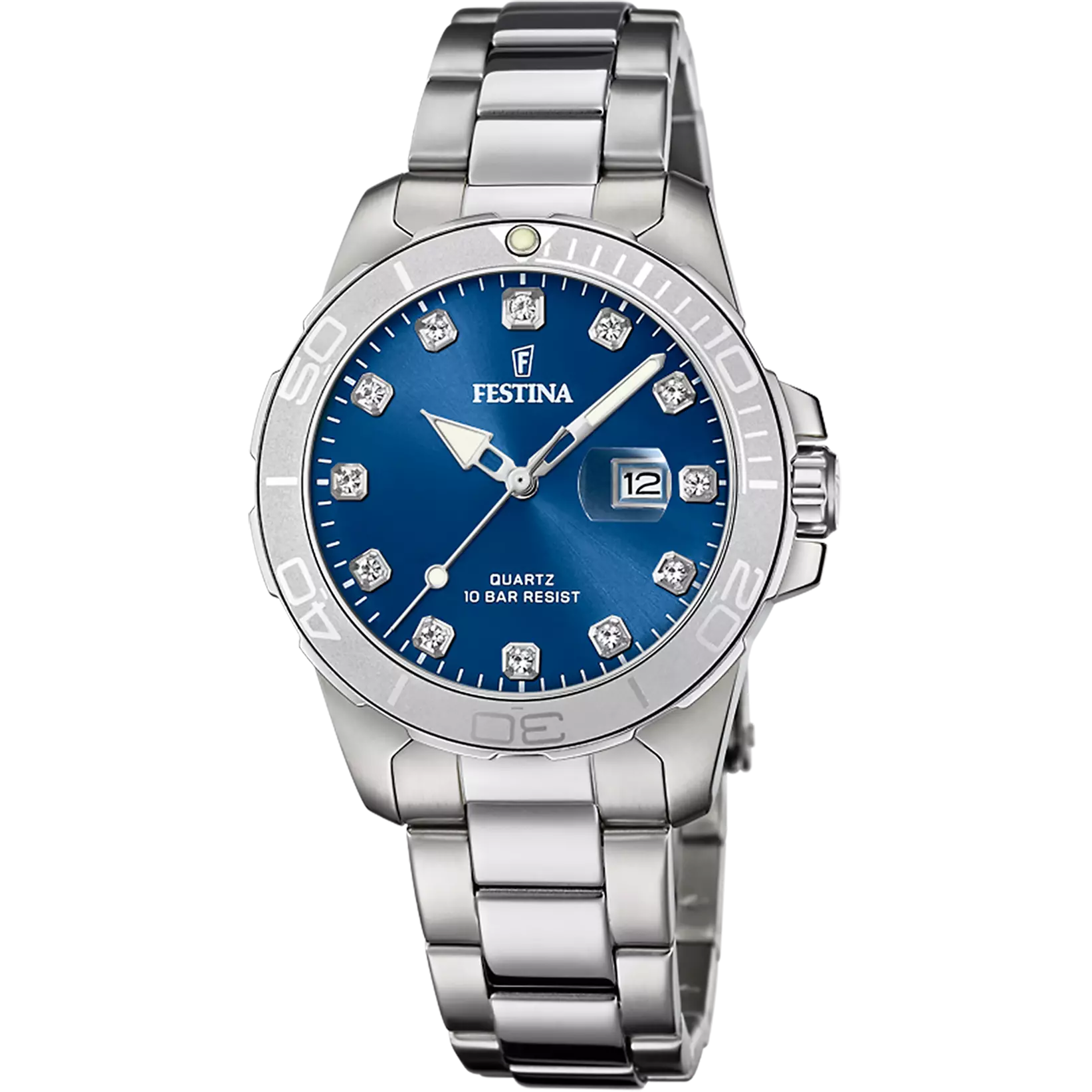 Festina Boyfriend Quartz Blue Dial Embellished Indicies Stainless Steel Women's Watch | F20503/6