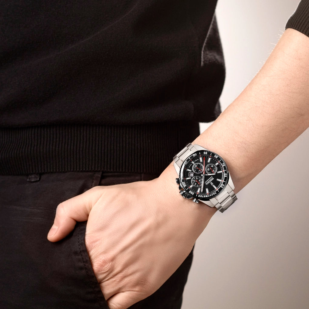 Festina Timeless Chronograph Black Dial Red Details Stainless Steel Men's Watch | F20560/6