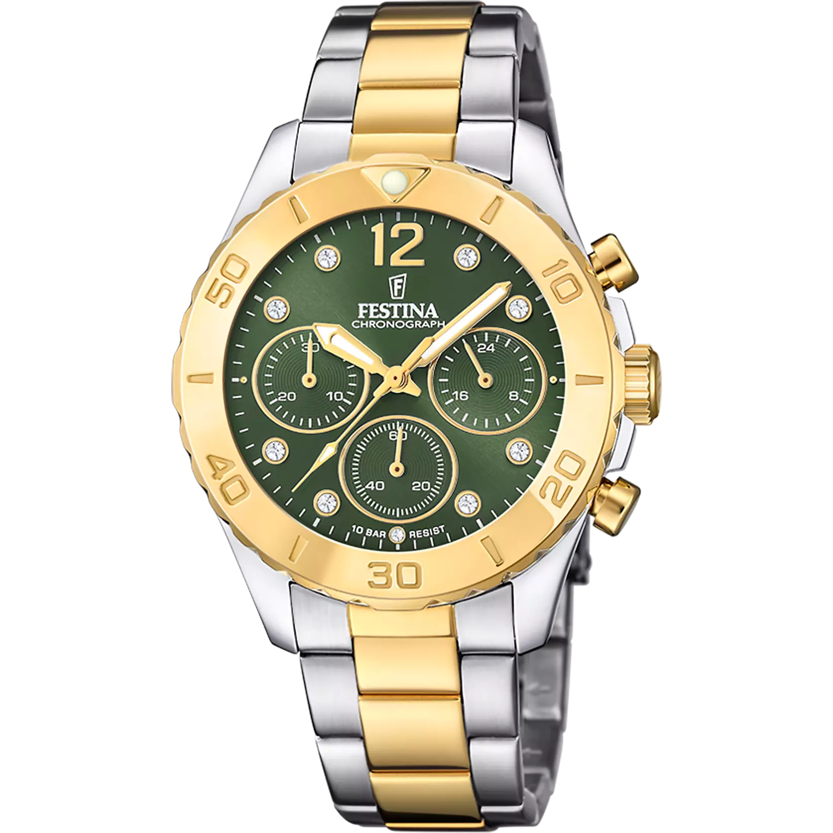 Festina Boyfriend Quartz Chronograph Green Dial Gold PVD Women's Watch | F20604/2