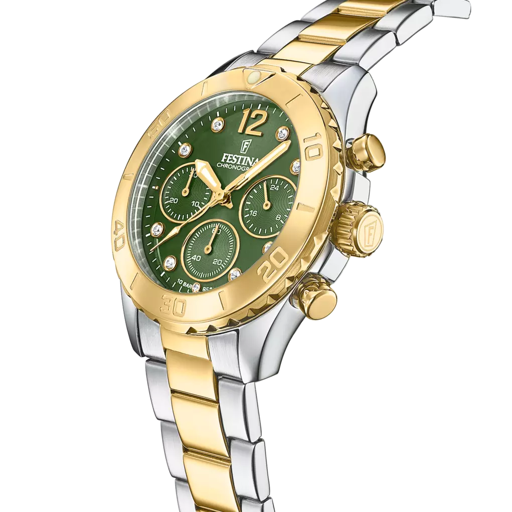 Festina Boyfriend Quartz Chronograph Green Dial Gold PVD Women's Watch | F20604/2
