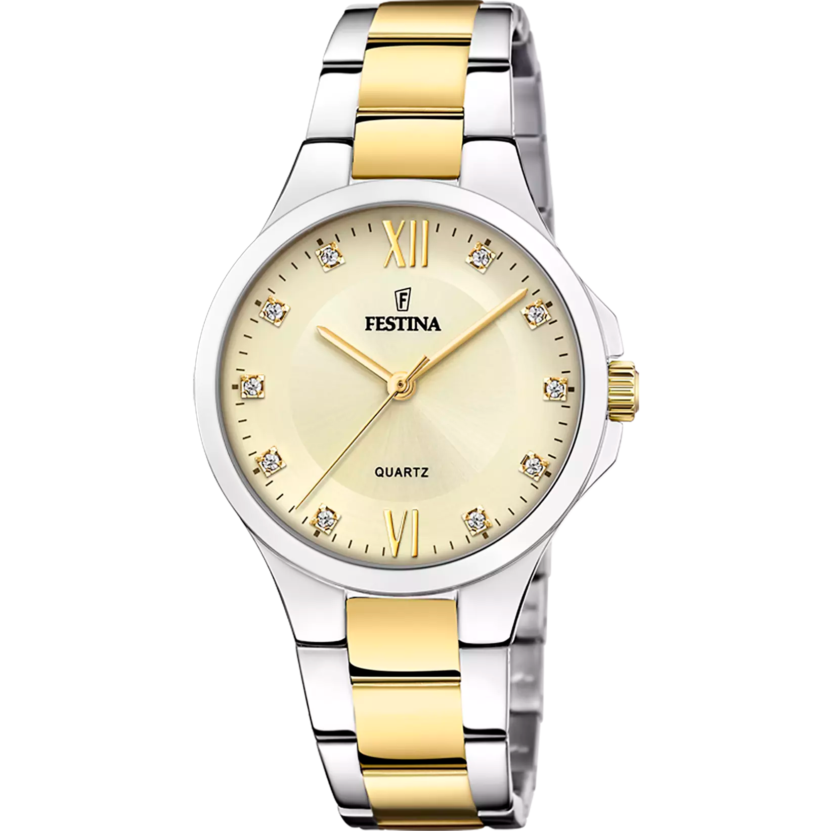 Festina Mademoiselle Quartz Silver Grey Dial Gold Roman Numerals Two Tone Rose Gold PVD Stainless Steel Women's Watch | F20618/1