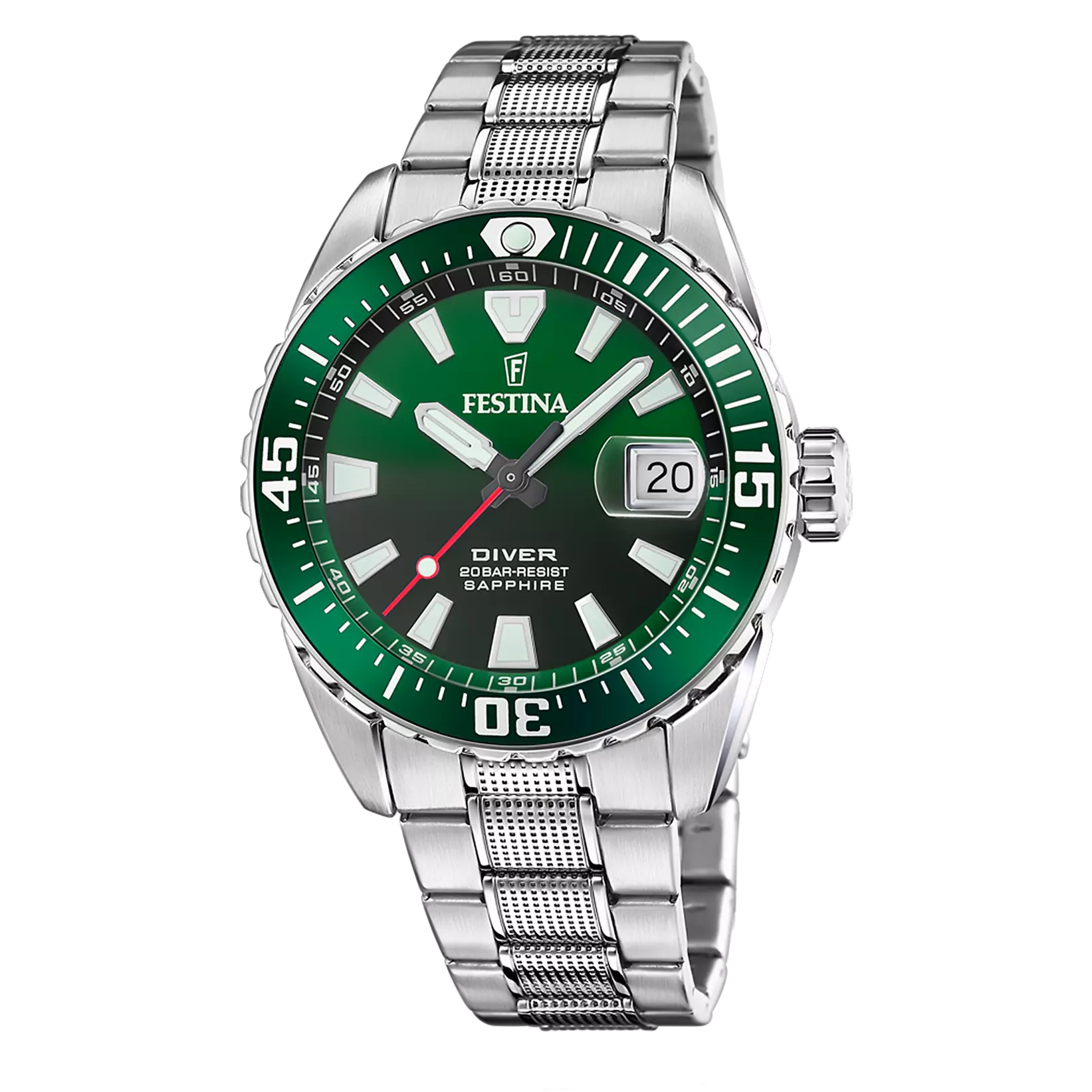 Festina The Originals Quartz Green Dial Fluorescent Steel Indices Stainless Steel Men's Watch | F20669/2