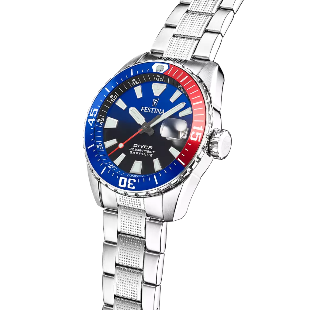 Festina The Originals Quartz Blue Dial Fluorescent Steel Indices Stainless Steel Men's Watch | F20669/4