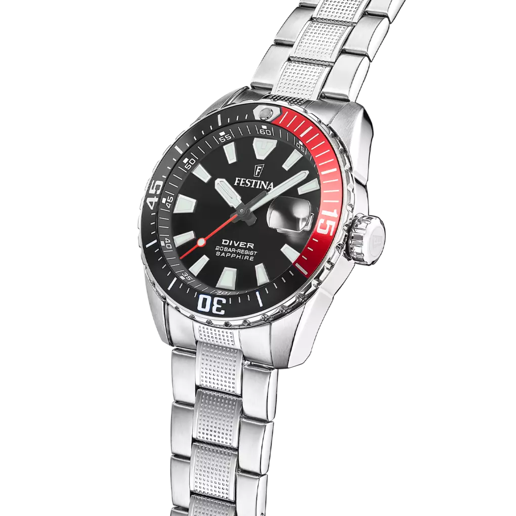 Festina The Originals Quartz Black Dial Fluorescent Steel Indices Stainless Steel Men's Watch | F20669/6