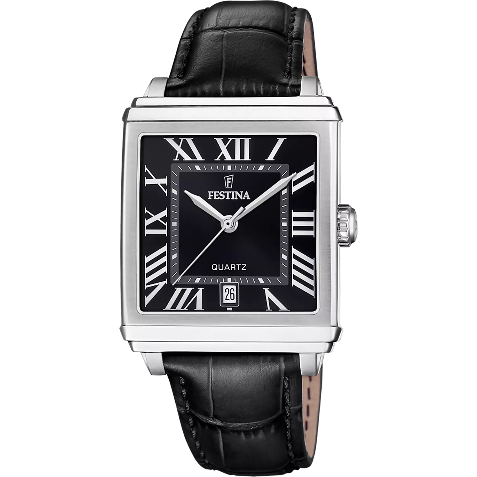 Festina On The Square Quartz Rectangular Black Dial Black Leather Unisex Watch | F20681/3