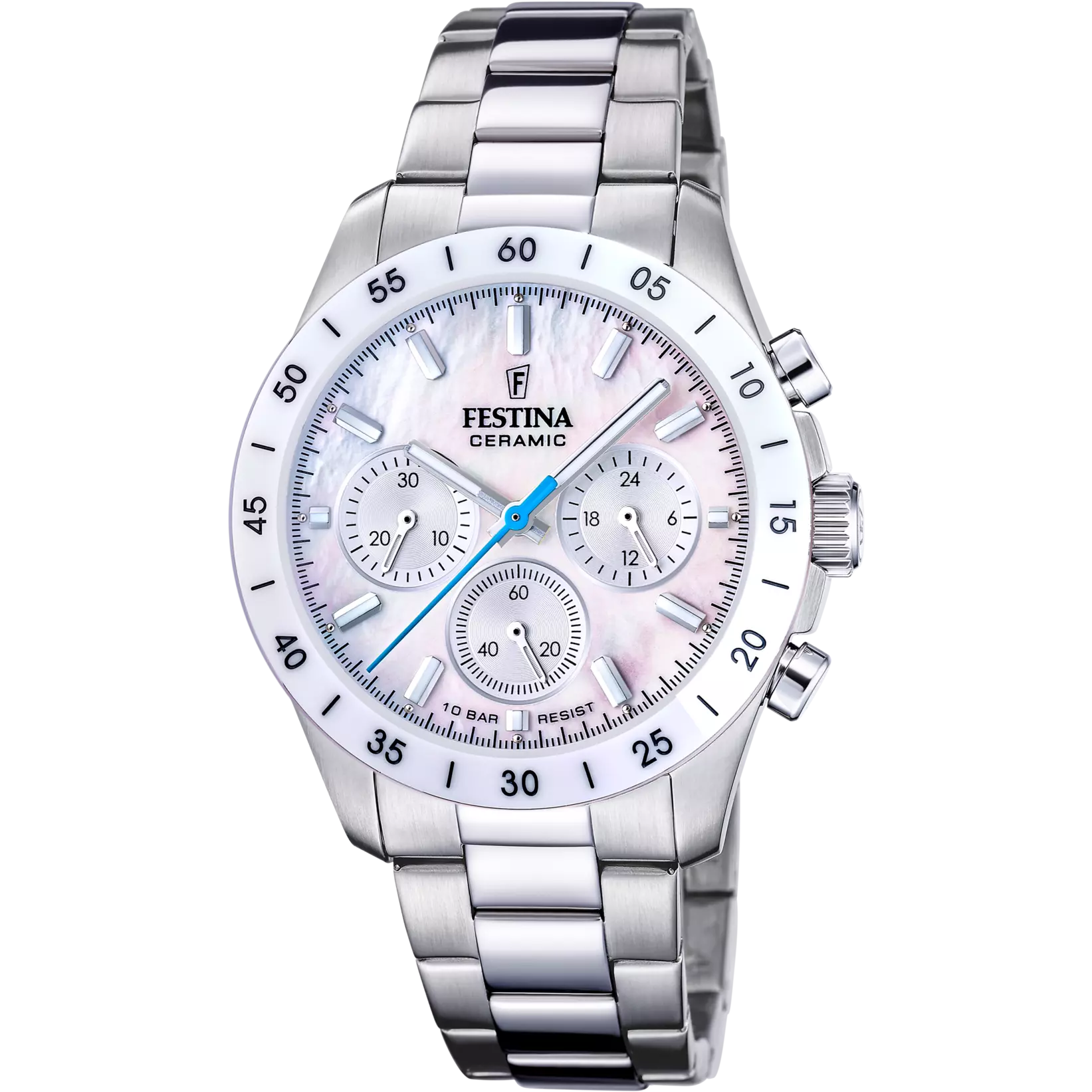 Festina Ceramic Quartz Chronograph Mother Pearl Stainless Steel Women's Watch | F20693/1